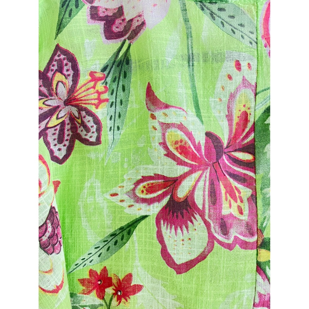 Yolly Made in Italy Green Floral 100% Cotton Boxy Tunic Top XL–1X Elbow Sleeve - Picture 6 of 10